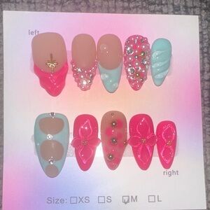 Pink and Blue Decorative Press-On Nails